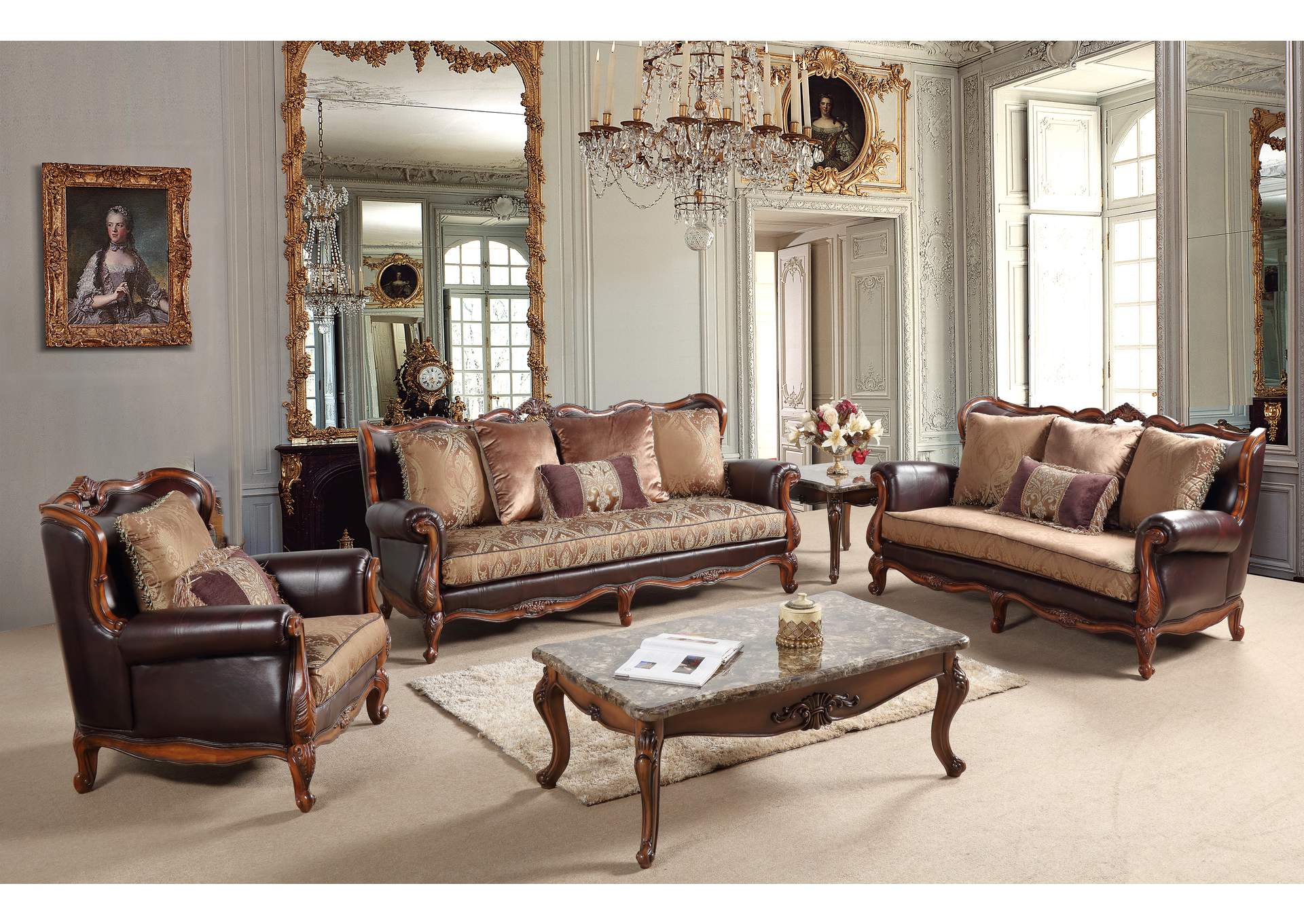 Anne Cherry 3 Piece Living Room Set - Sofa, Loveseat, Armchair,Cosmos Furniture