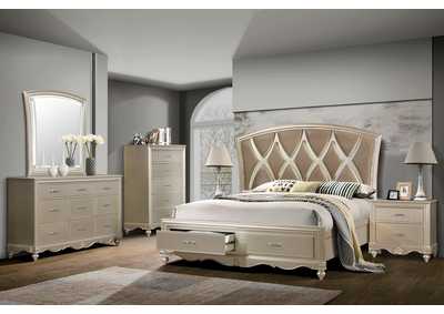 Image for Faisal Champagne Queen Bedroom Set - Bed, Dresser, Mirror, 2 Nightstands, Chest