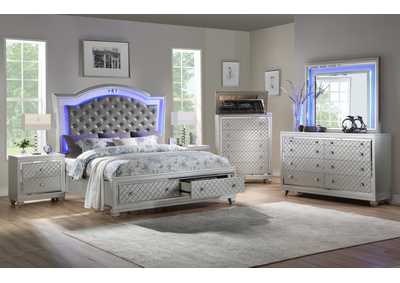 Image for Shiney Silver Queen Bedroom Set - Bed, Dresser, Mirror, 2 Nightstands, Chest