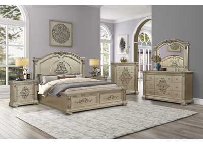 Image for Alicia Beige Queen Bedroom Set - Bed, Dresser, Mirror, 2 Nightstands, Chest