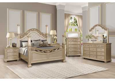 Image for Valentina Gold Queen Bedroom Set - Bed, Dresser, Mirror, 2 Nightstands, Chest