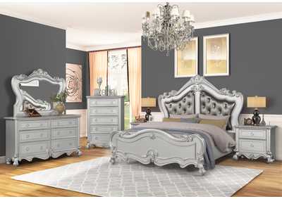 Image for Adriana Silver Queen Bedroom Set - Bed, Dresser, Mirror, 2 Nightstands, Chest