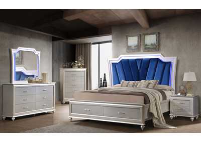 Image for Alia Silver Queen Bedroom Set - Bed, Dresser, Mirror, 2 Nightstands, Chest