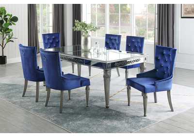 Image for Queen Silver Silver & Blue 7 Piece Dining Set -Table W/ 6 Side Chairs
