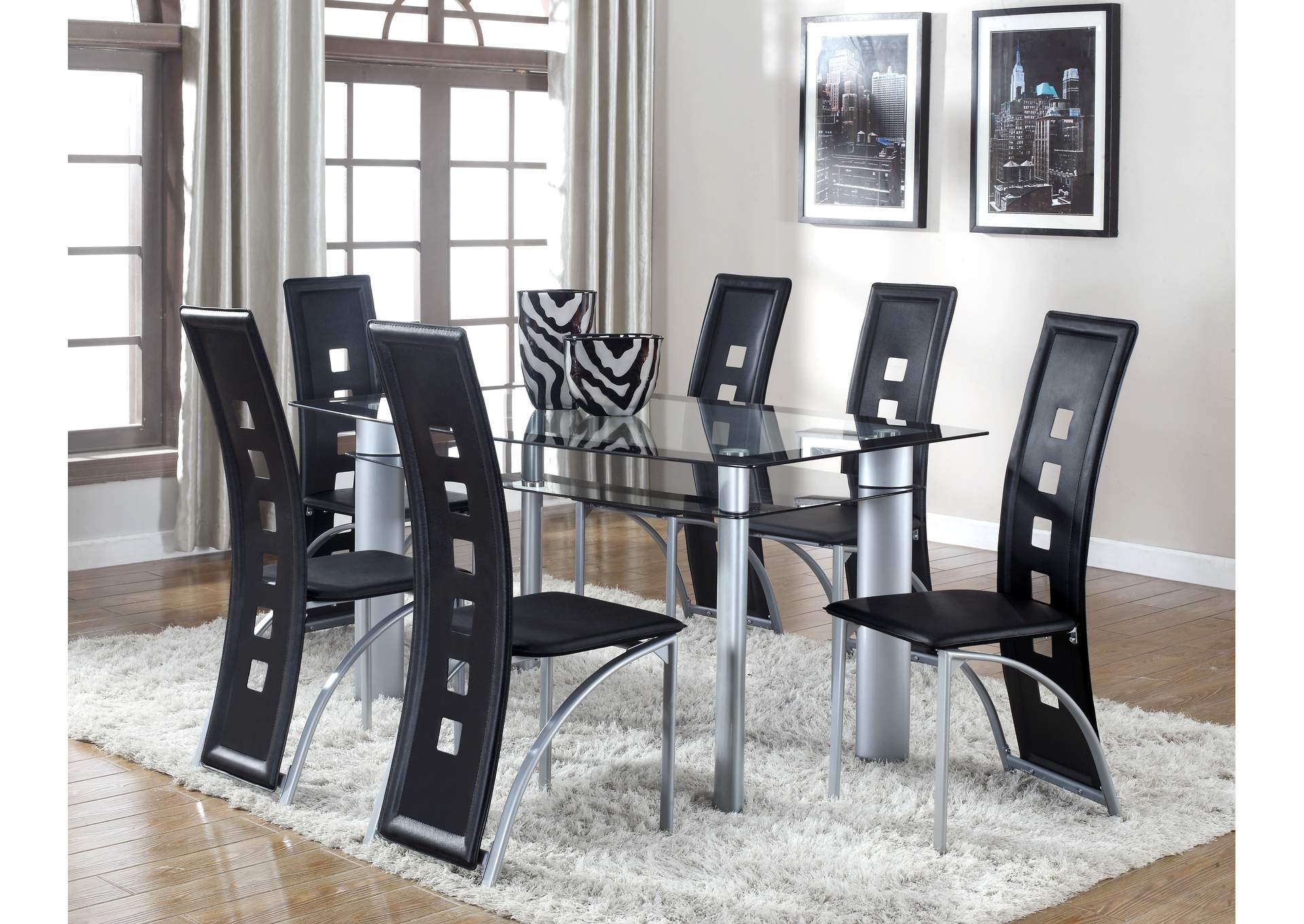 Echo Glass Top Dining Table w/4 Side Chairs,Crown Mark