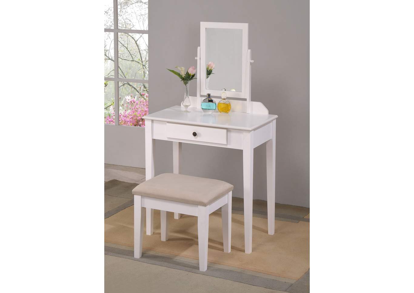2208 White Iris Vanity Table & Stool,Crown Mark