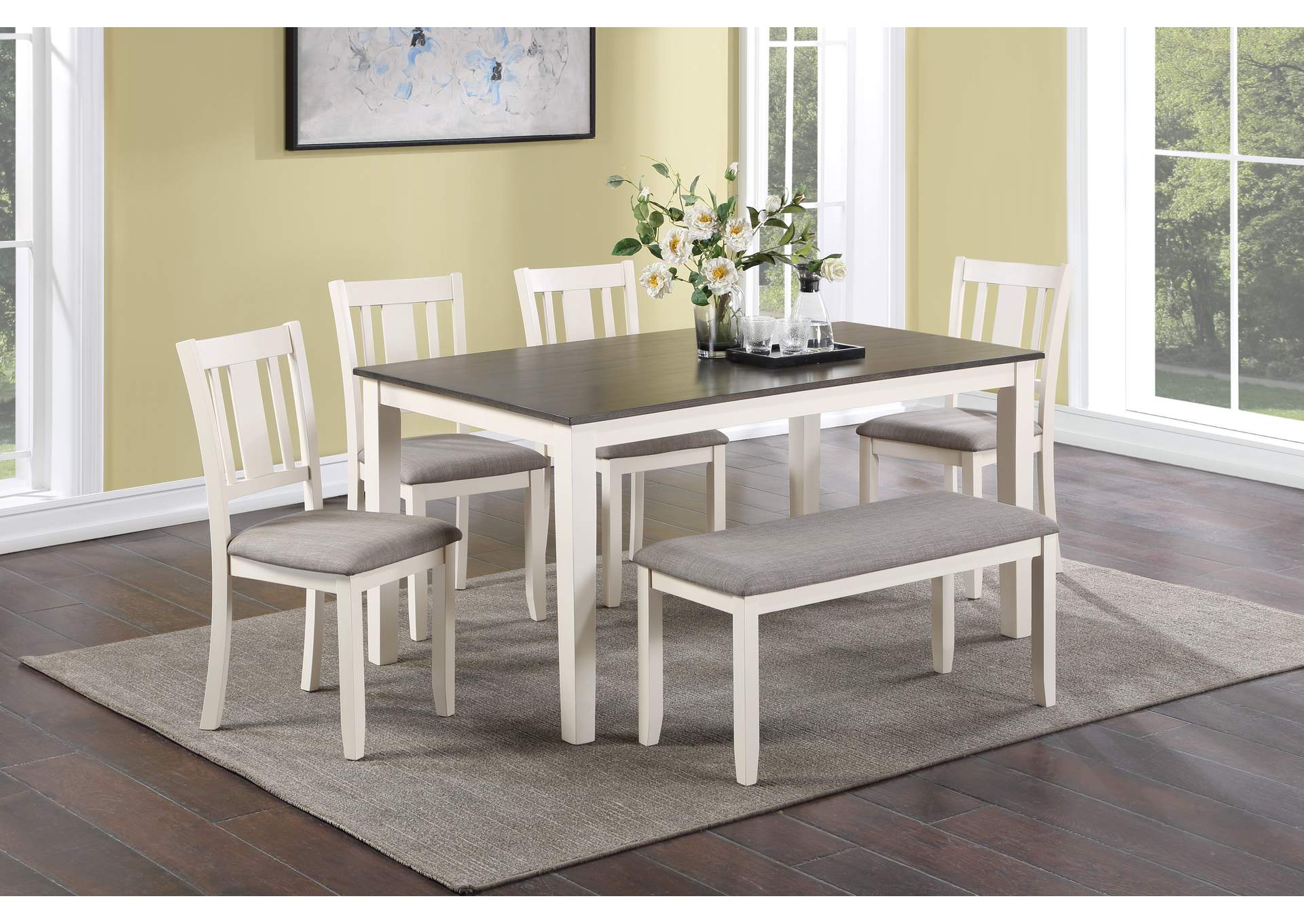 Rowan 6 - Pc Dinette Set With Bench,Crown Mark