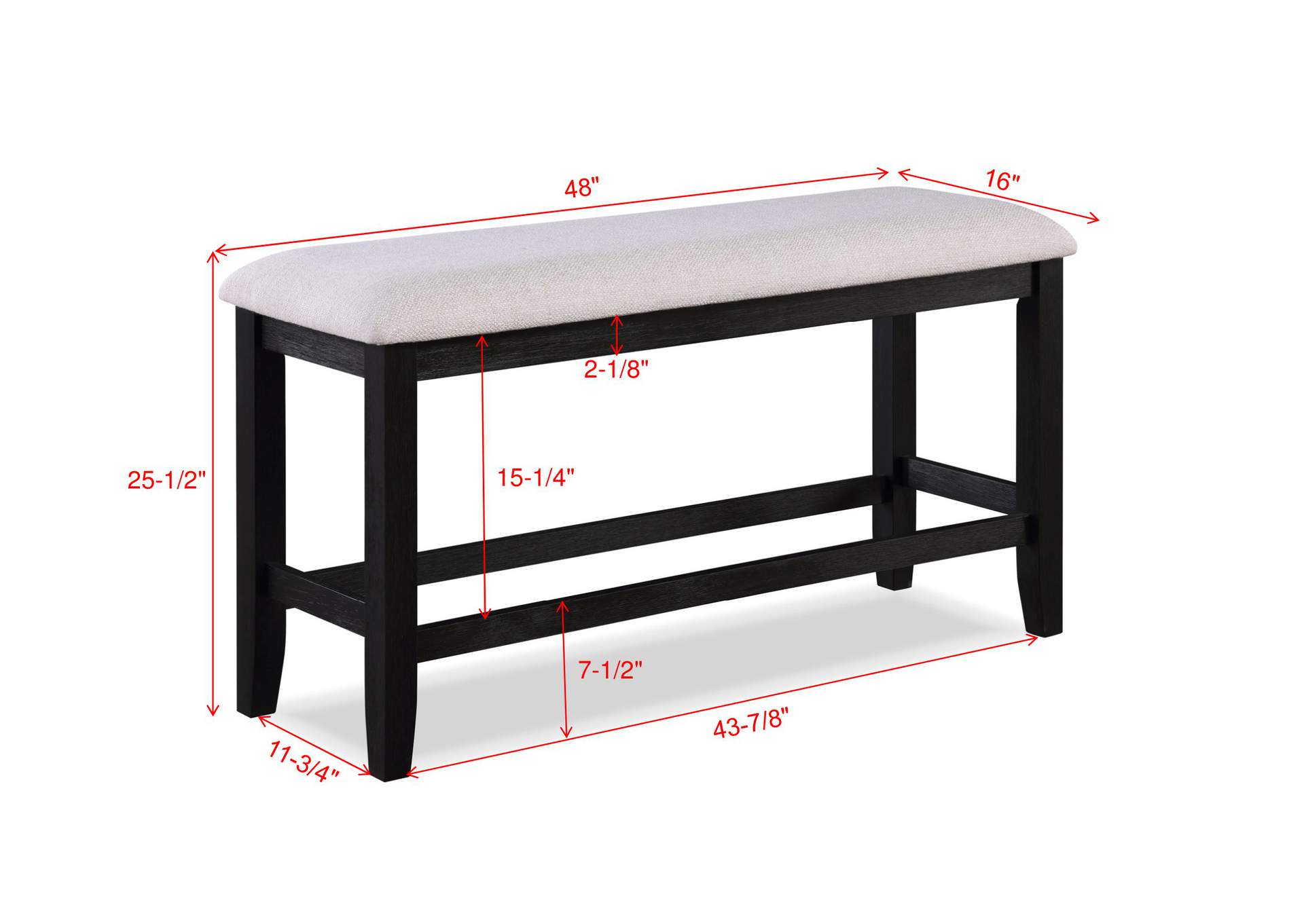 Regent Counter Height Bench Charcoal Black,Crown Mark