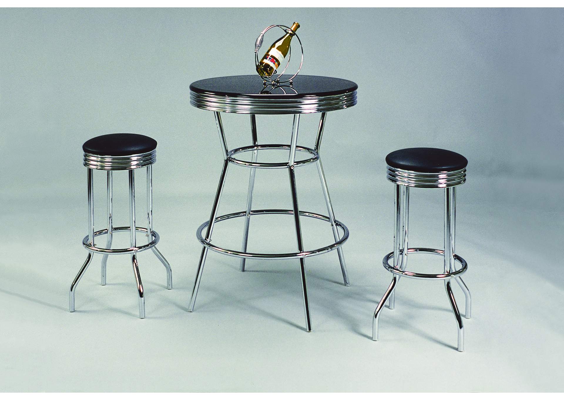 Retro Silver,Black 3Pc Bar Table/Chair Set (Swival),Crown Mark