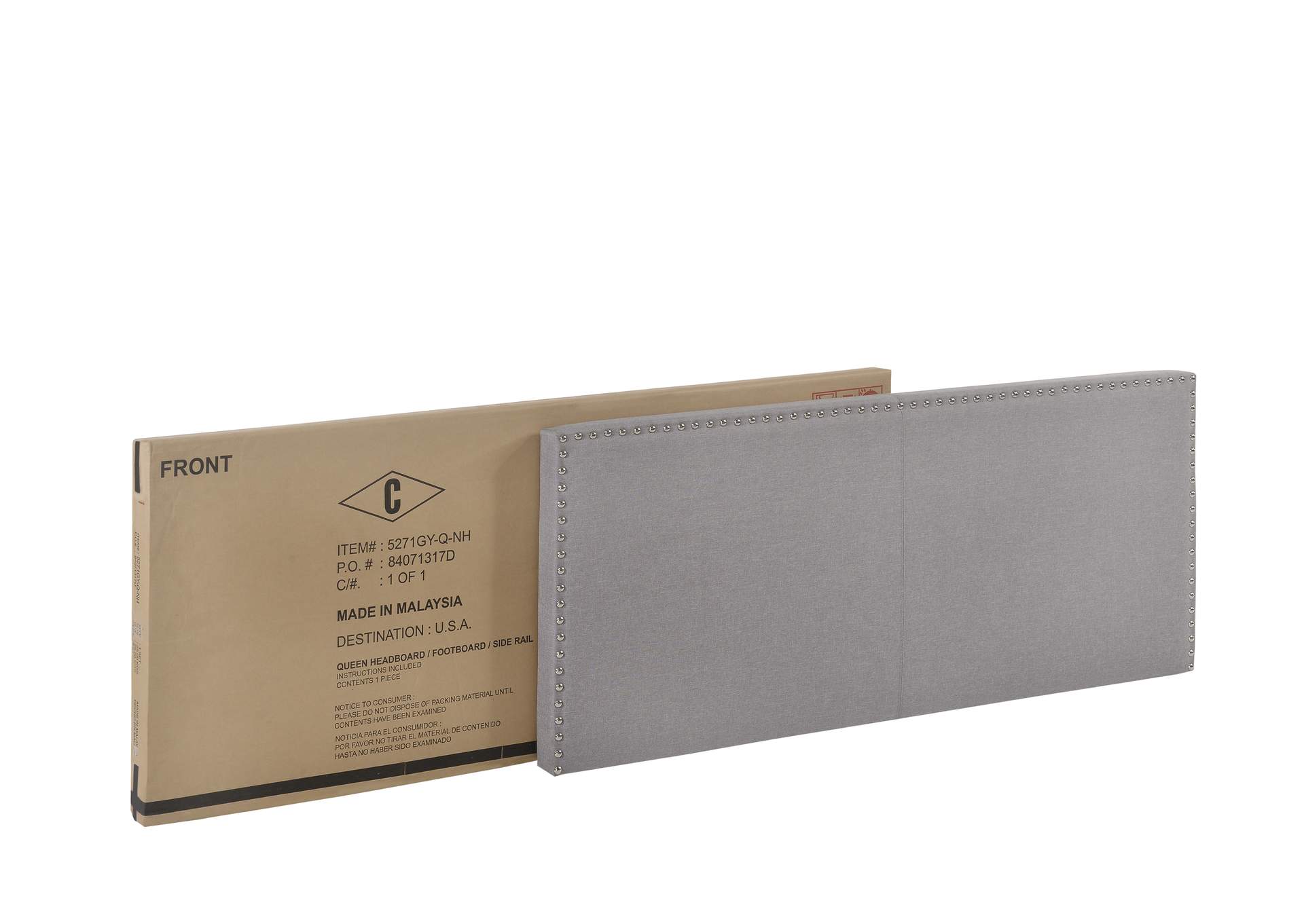 Erin Queen Nailhead Bed Grey,Crown Mark