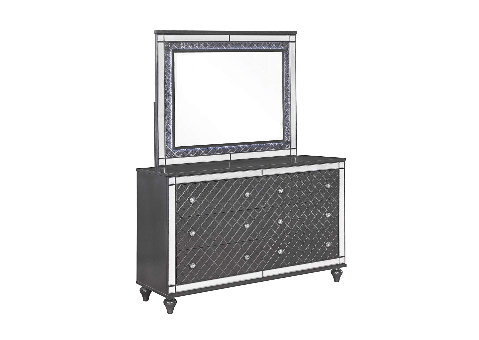 Refino Stainless Steel/Black Dresser & Mirror,Crown Mark