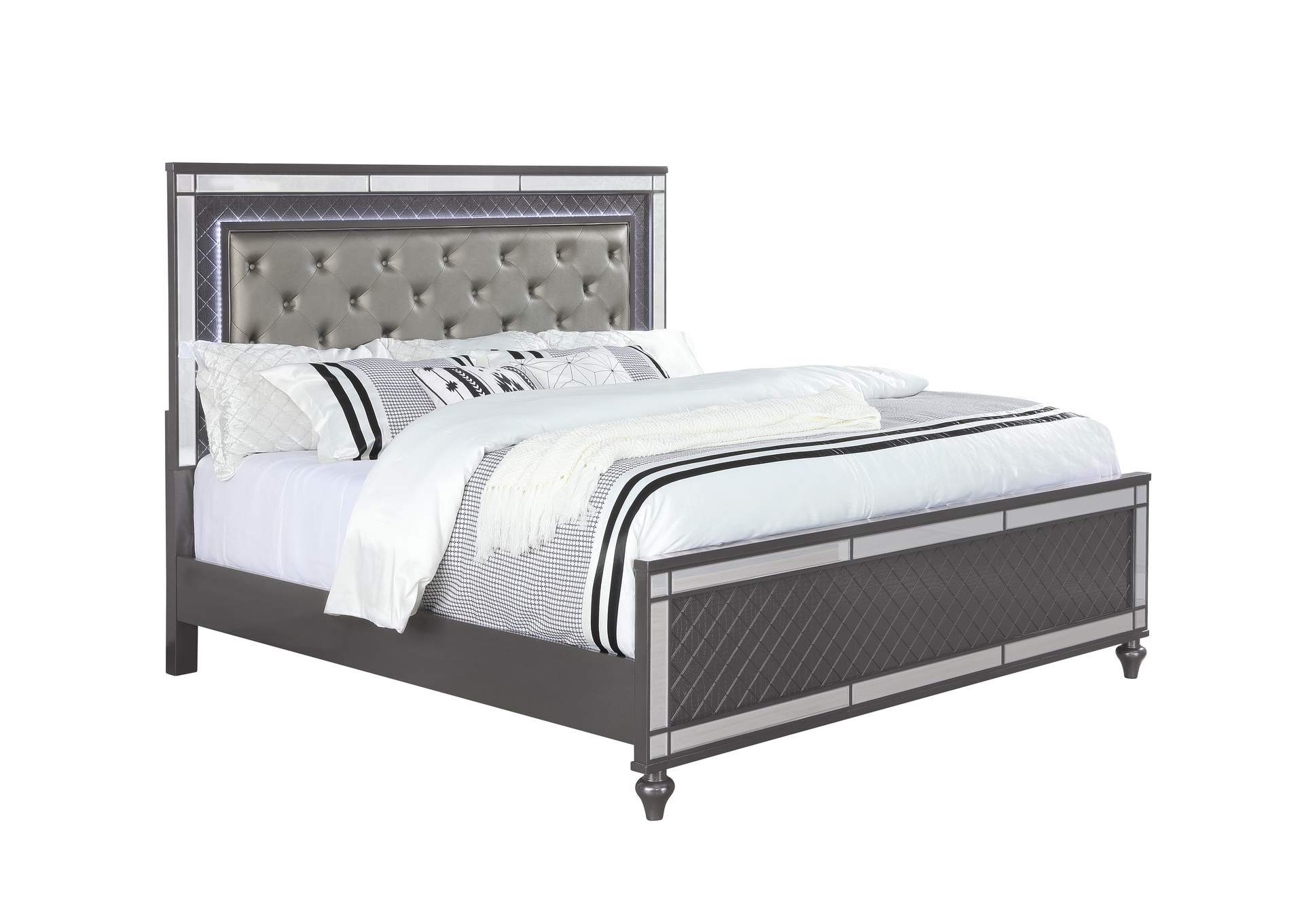 Refino Stainless Steel/Black Queen Bed W/ Dresser & Mirror,Crown Mark