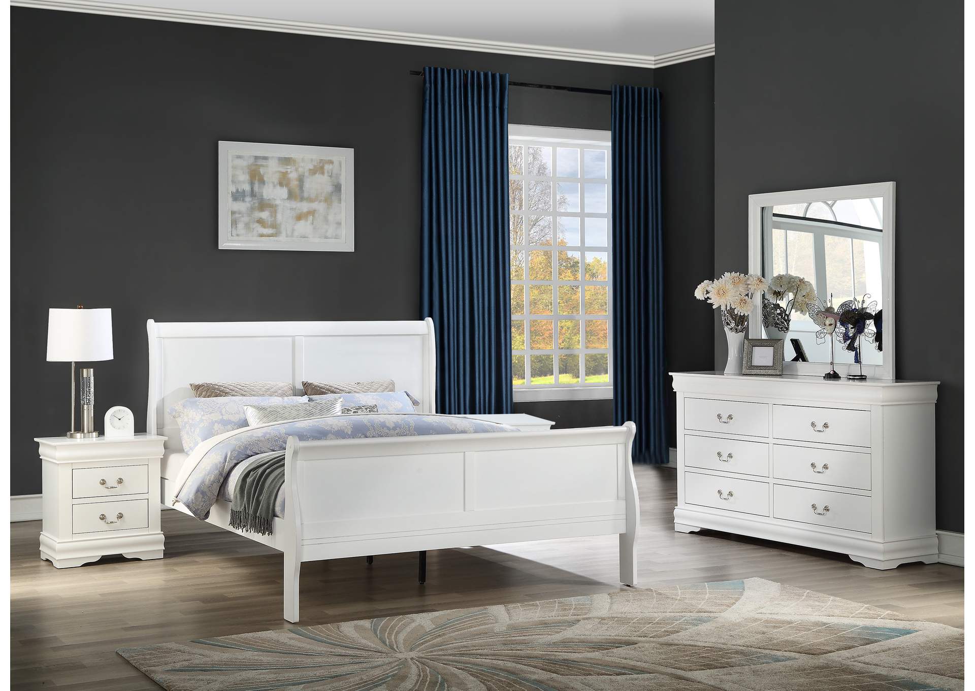 Louis Philippe - Queen Bed & 2 Nightstands & Dresser & Mirror