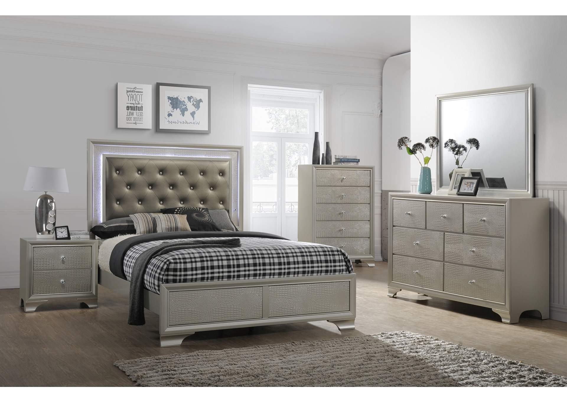 Lyssa Full Bed W/ Dresser, Mirror, Nightstand, Chest