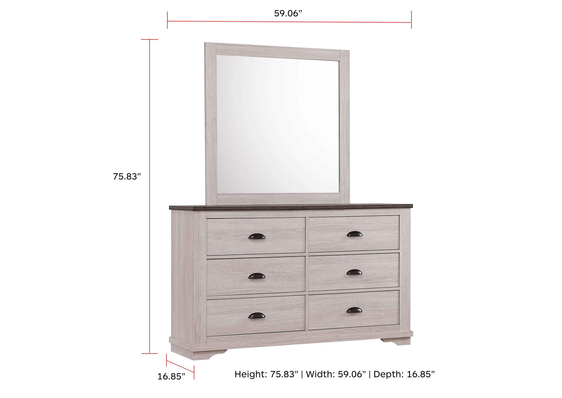 Coralee Dresser Chalk - Grey,Crown Mark