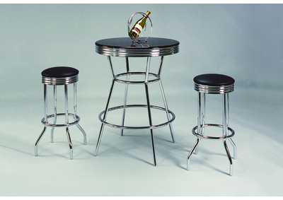 Retro Silver,Black 3Pc Bar Table/Chair Set (Swival)