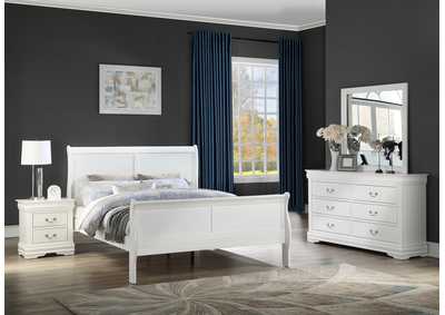 Louis Philip White Full Bed W/ Dresser, Mirror, Nightstand