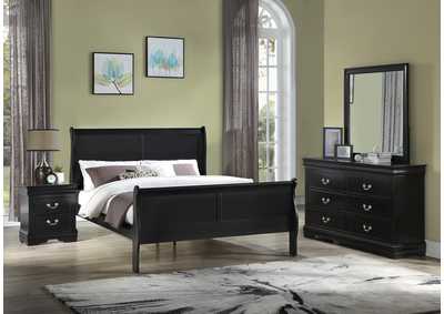 Louis Philip Black Full Bed W/ Dresser, Mirror, Nightstand
