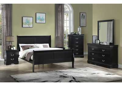 Image for Louis Philip Black Queen Bed W/ Dresser, Mirror, 2 Nightstands,C