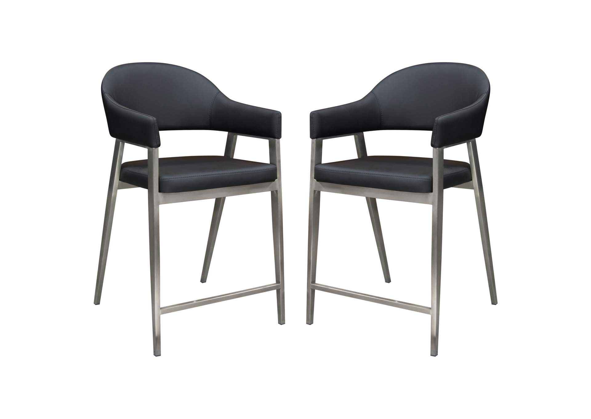 Adele Set of Two Counter Height Chairs in Black Leatherette w/ Brushed Stainless Steel Leg by Diamond Sofa,Diamond Sofa