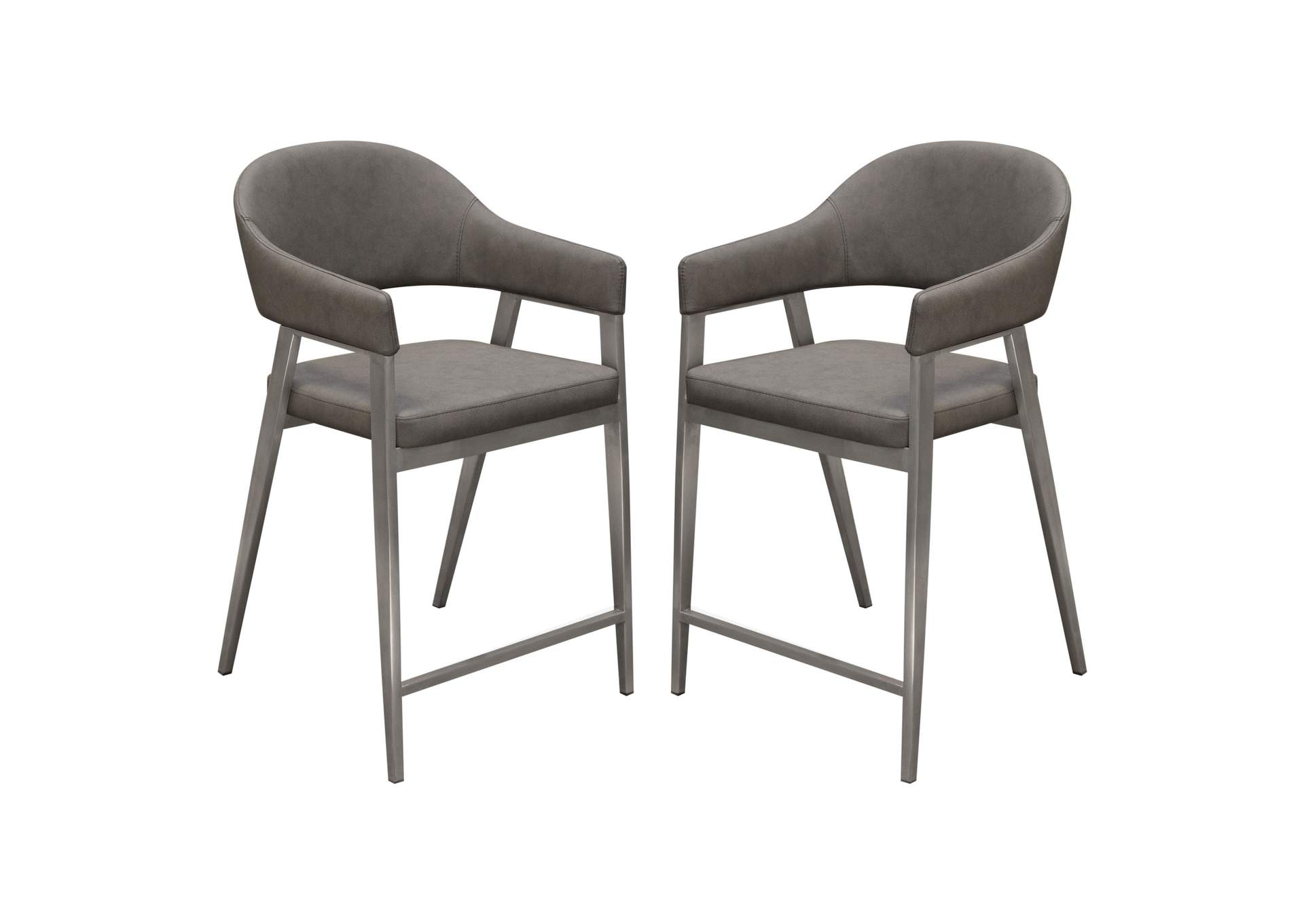 Adele Set of Two Counter Height Chairs in Grey Leatherette w/ Brushed Stainless Steel Leg by Diamond Sofa,Diamond Sofa