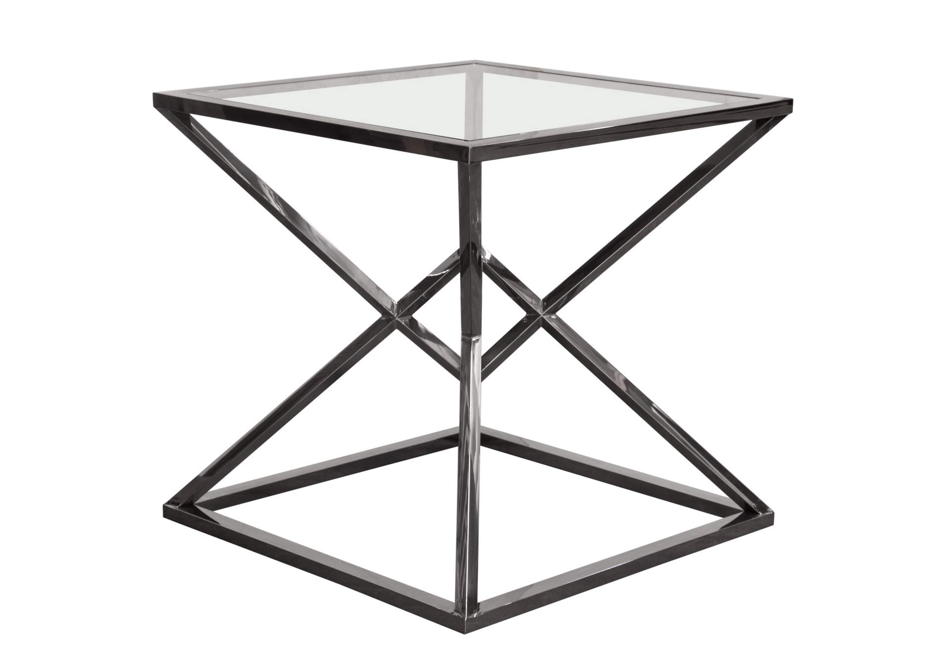 Aria Square Stainless Steel End Table w/ Polished Black Finish Base & Clear, Tempered Glass Top by Diamond Sofa,Diamond Sofa