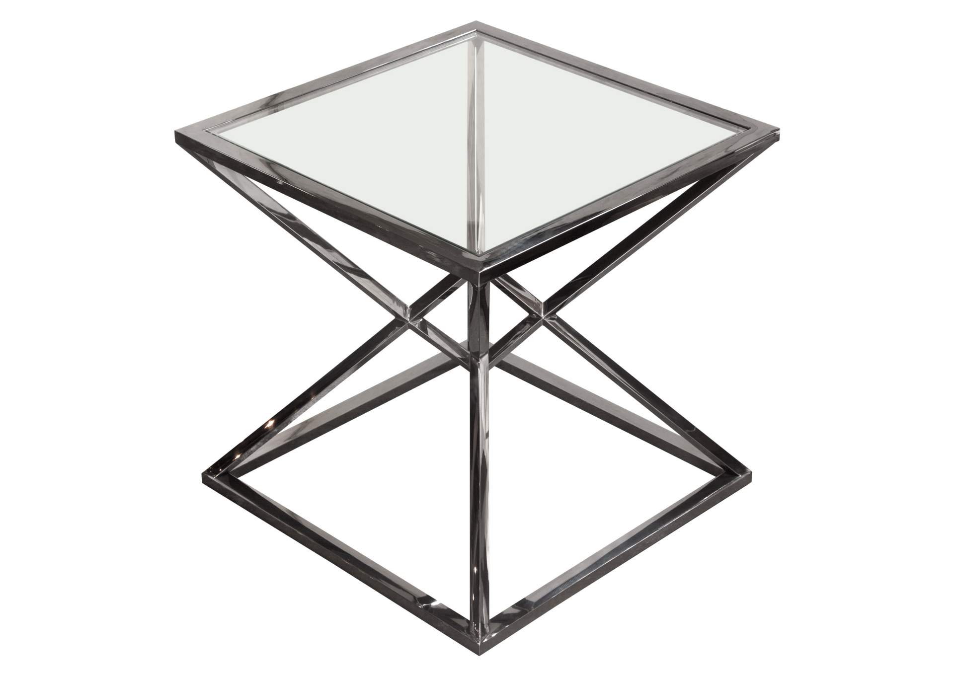 Aria Square Stainless Steel End Table w/ Polished Black Finish Base & Clear, Tempered Glass Top by Diamond Sofa,Diamond Sofa