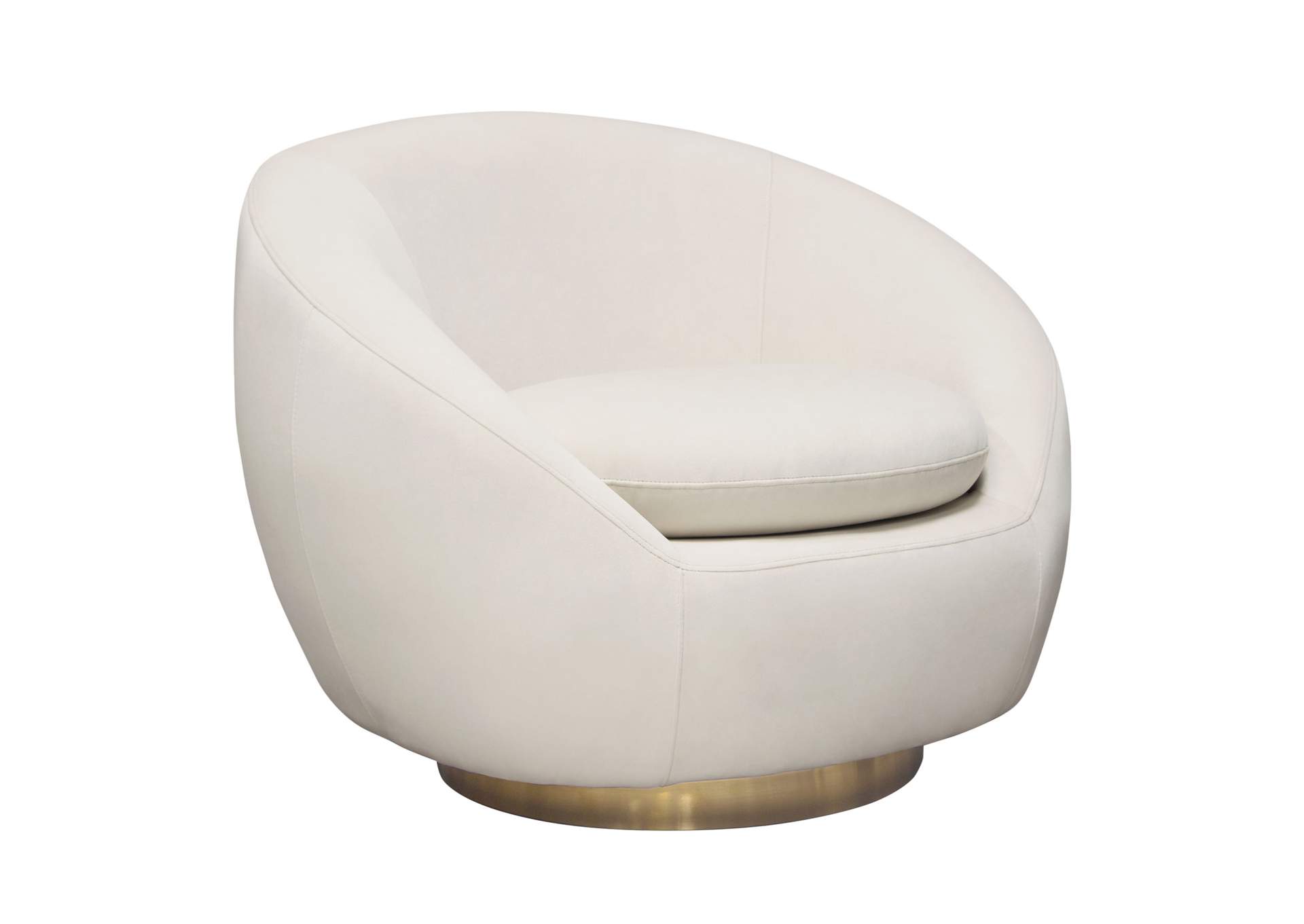 Celine Swivel Accent Chair in Light Cream Velvet w/ Brushed Gold Accent Band by Diamond Sofa,Diamond Sofa