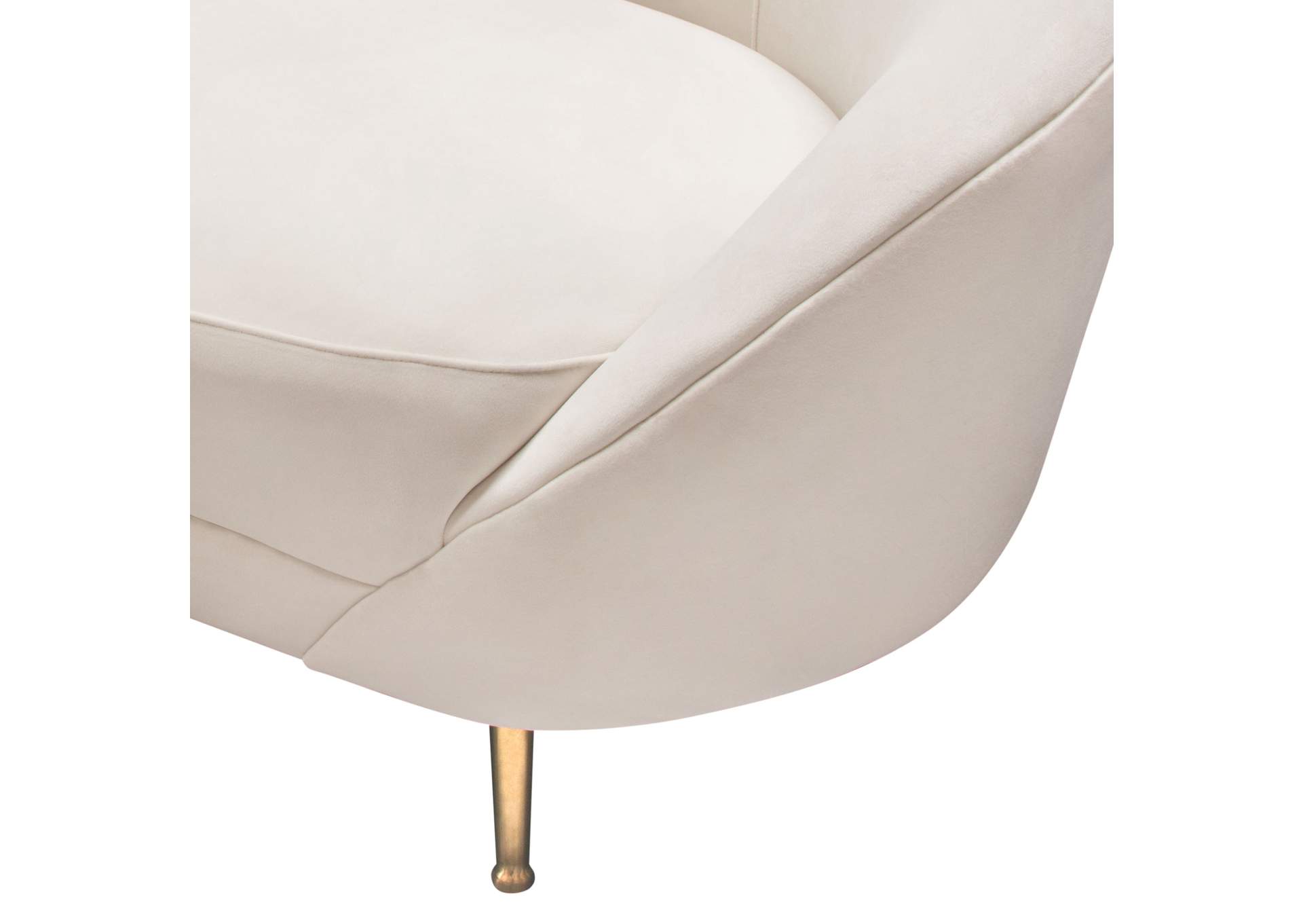 Celine Curved Sofa with Contoured Back in Light Cream Velvet and Gold Metal Legs by Diamond Sofa,Diamond Sofa