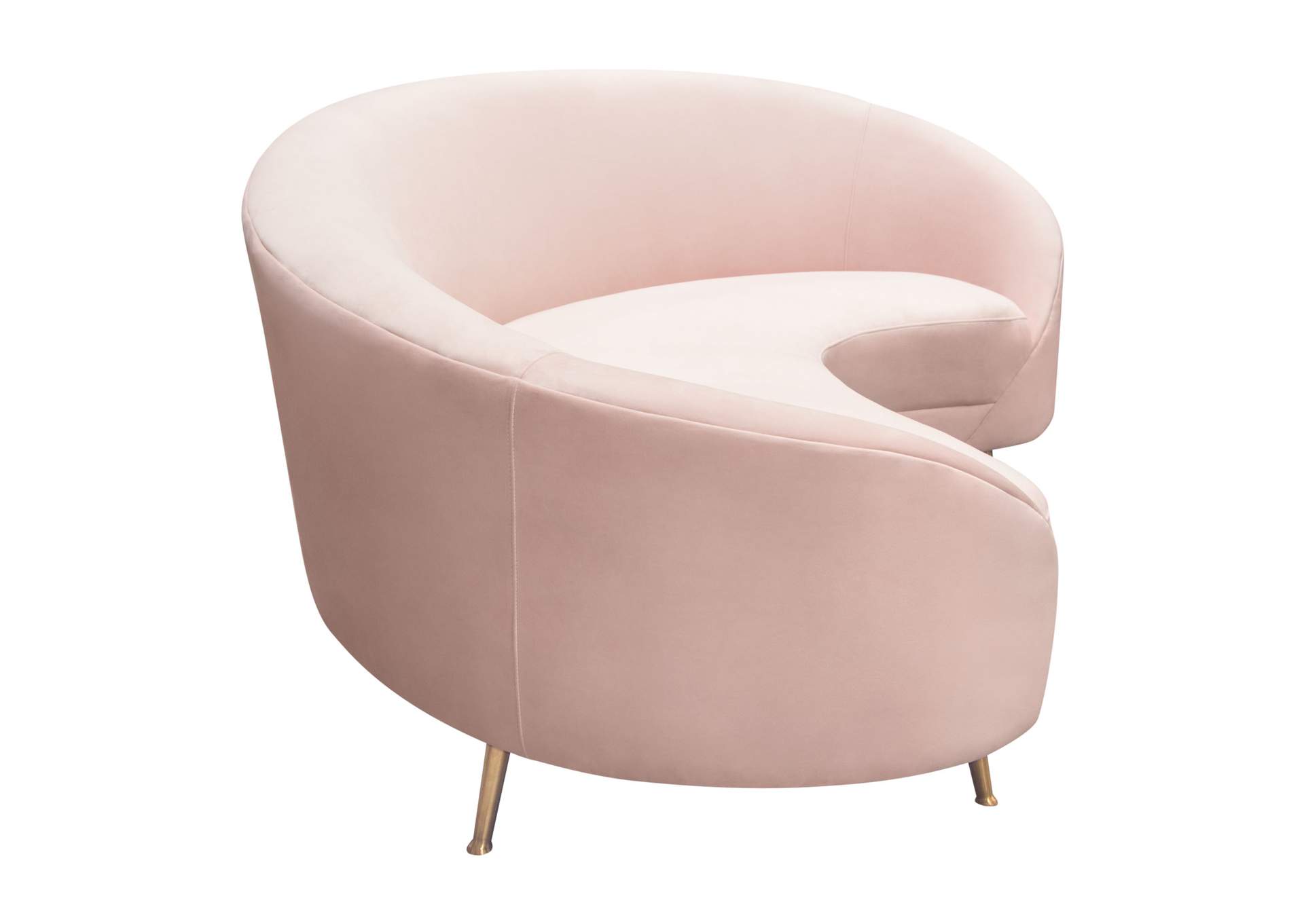 Celine Curved Sofa with Contoured Back in Blush Pink Velvet and Gold Metal Legs by Diamond Sofa,Diamond Sofa