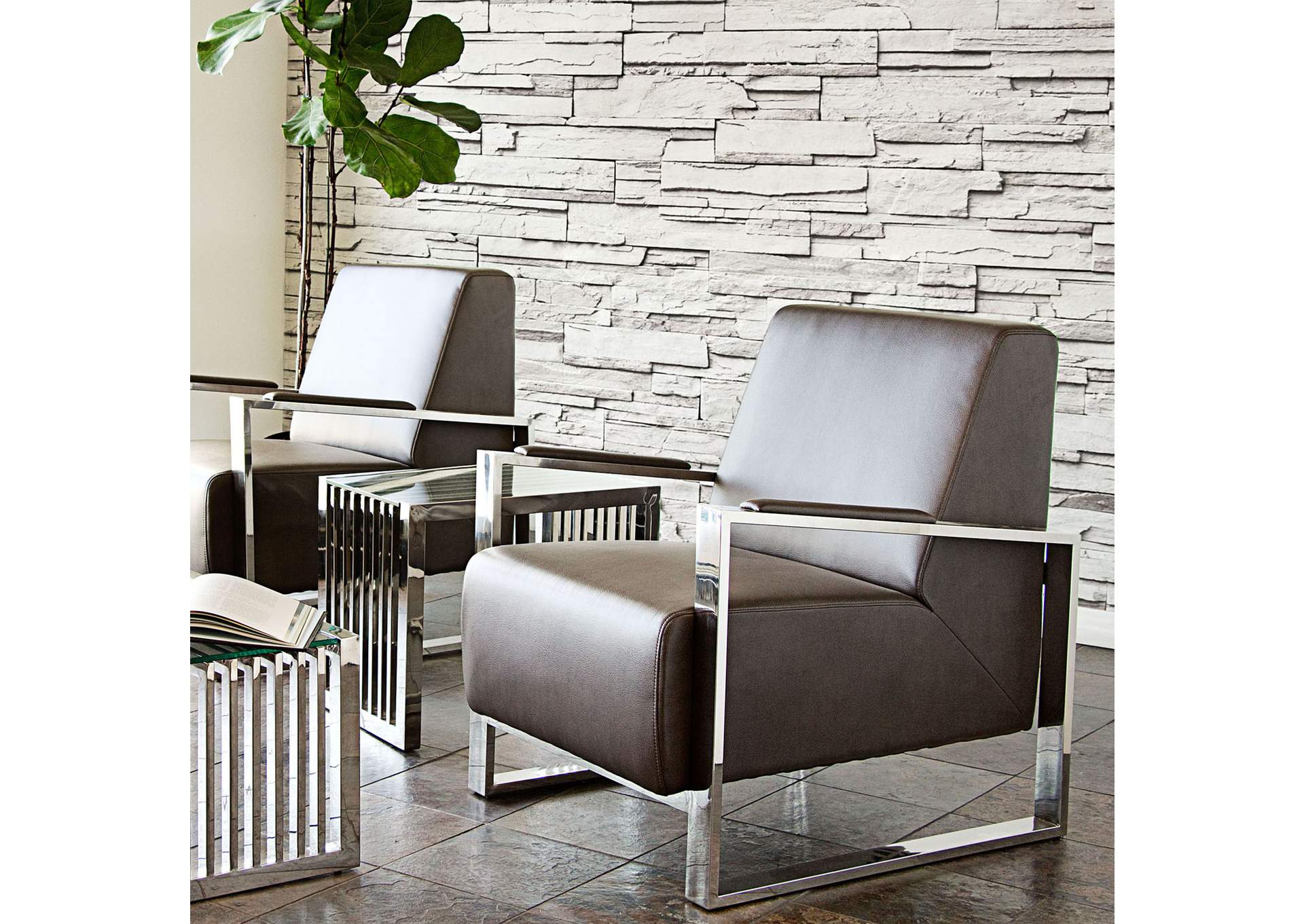 Century Accent Chair w/ Stainless Steel Frame by Diamond Sofa - Elephant Grey,Diamond Sofa