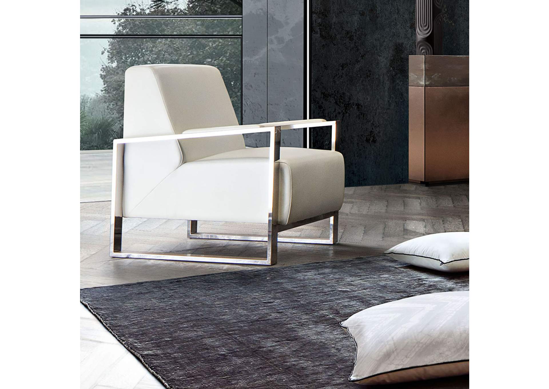 Century Accent Chair w/ Stainless Steel Frame by Diamond Sofa - White,Diamond Sofa