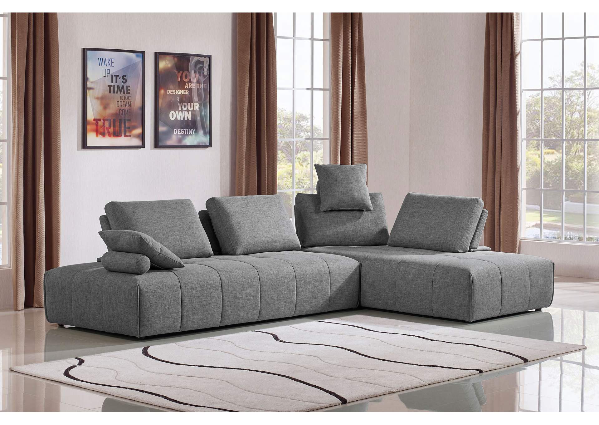 Cloud 2PC Lounge Seating Platforms with Moveable Backrest Supports in Space Grey Fabric by Diamond Sofa,Diamond Sofa