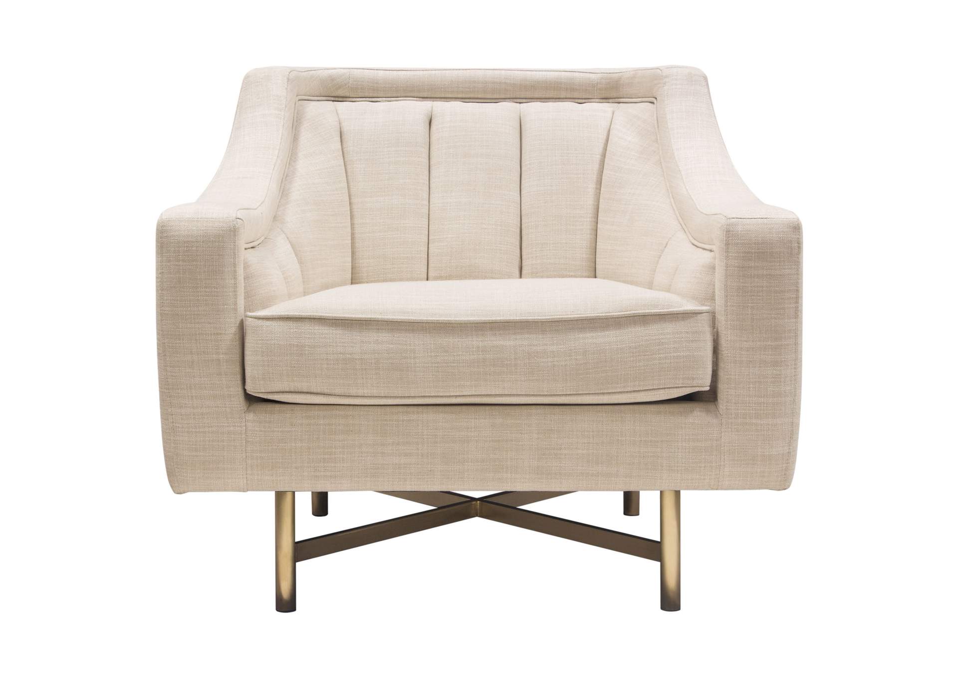 Croft Fabric Chair in Sand Linen Fabric w/ Accent Pillow and Gold Metal Criss-Cross Frame by Diamond Sofa,Diamond Sofa