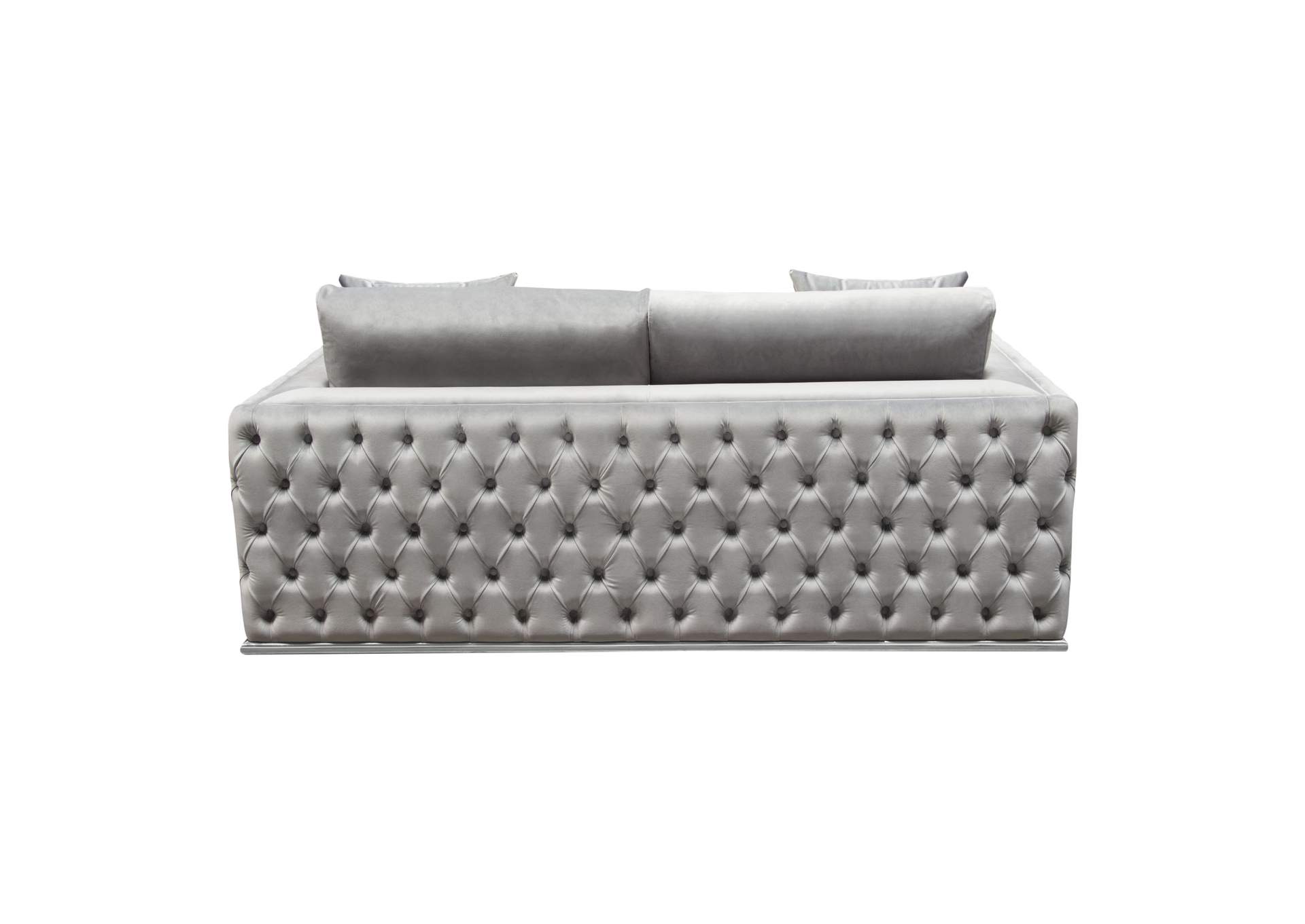 Envy Loveseat in Platinum Grey Velvet with Tufted Outside Detail and Silver Metal Trim by Diamond Sofa,Diamond Sofa
