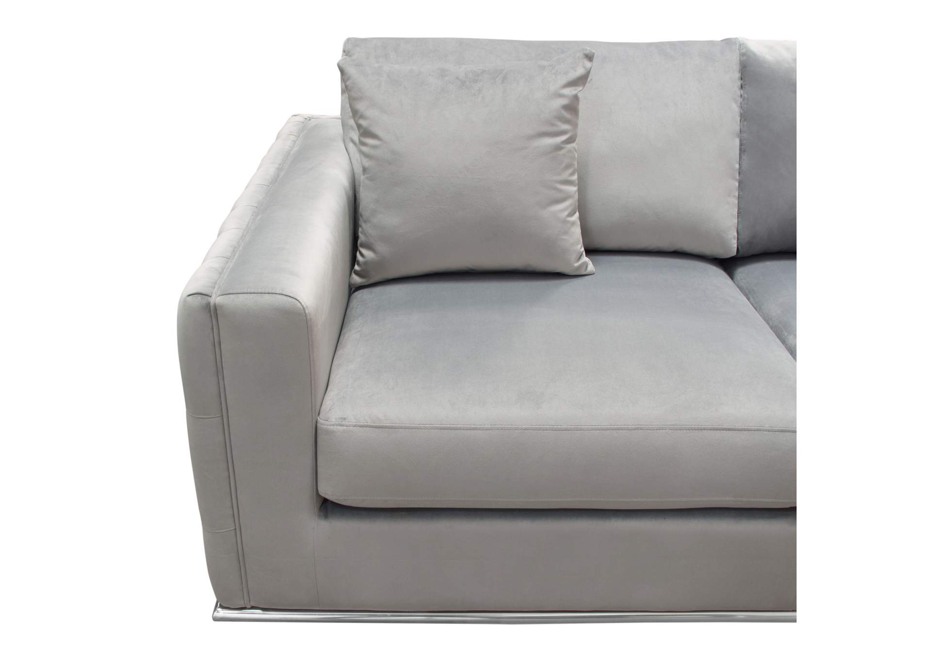 Envy Loveseat in Platinum Grey Velvet with Tufted Outside Detail and Silver Metal Trim by Diamond Sofa,Diamond Sofa