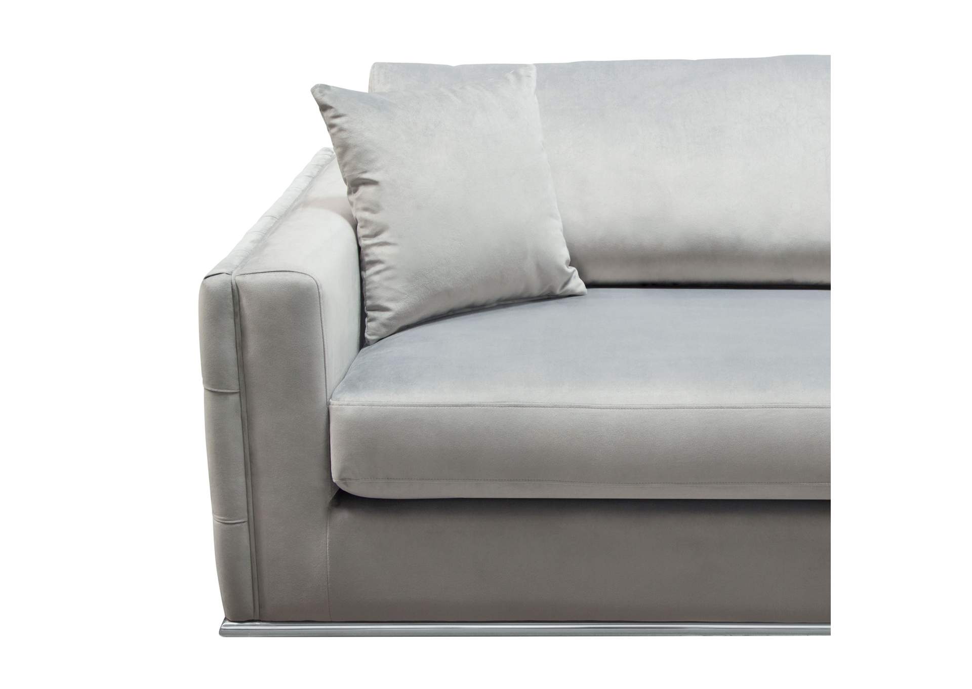 Envy Sofa in Platinum Grey Velvet with Tufted Outside Detail and Silver Metal Trim by Diamond Sofa,Diamond Sofa