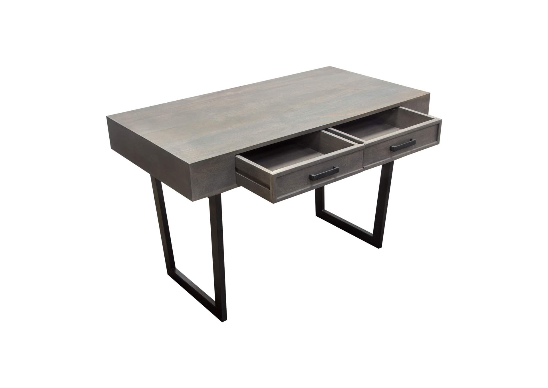Hammond 2-Drawer Writing Desk in Solid Mango Wood Grey Finish & Black Iron Legs by Diamond Sofa,Diamond Sofa