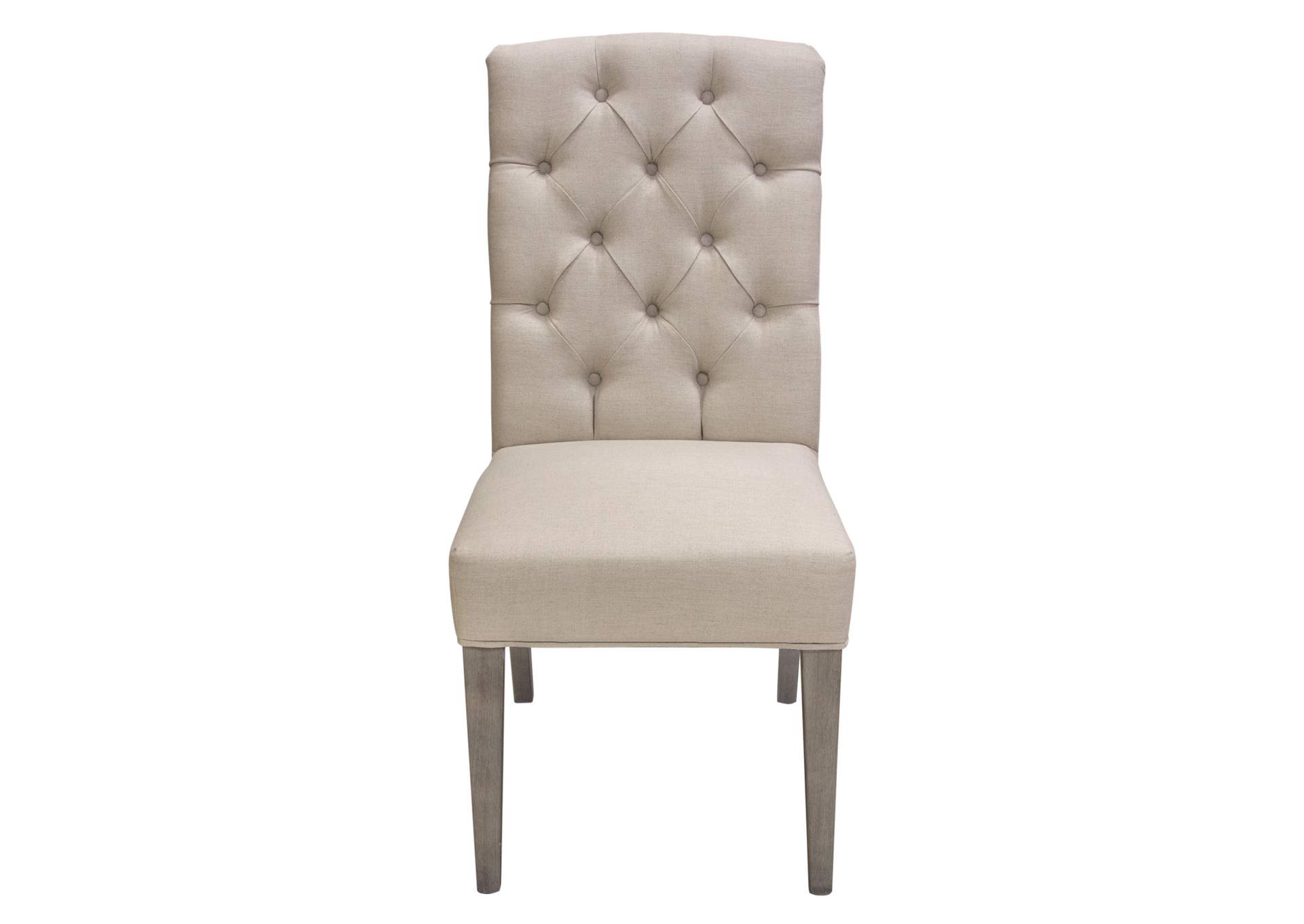 Set of Two Napa Tufted Dining Side Chairs in Sand Linen Fabric with Wood Legs in Grey Oak Finish by Diamond Sofa,Diamond Sofa