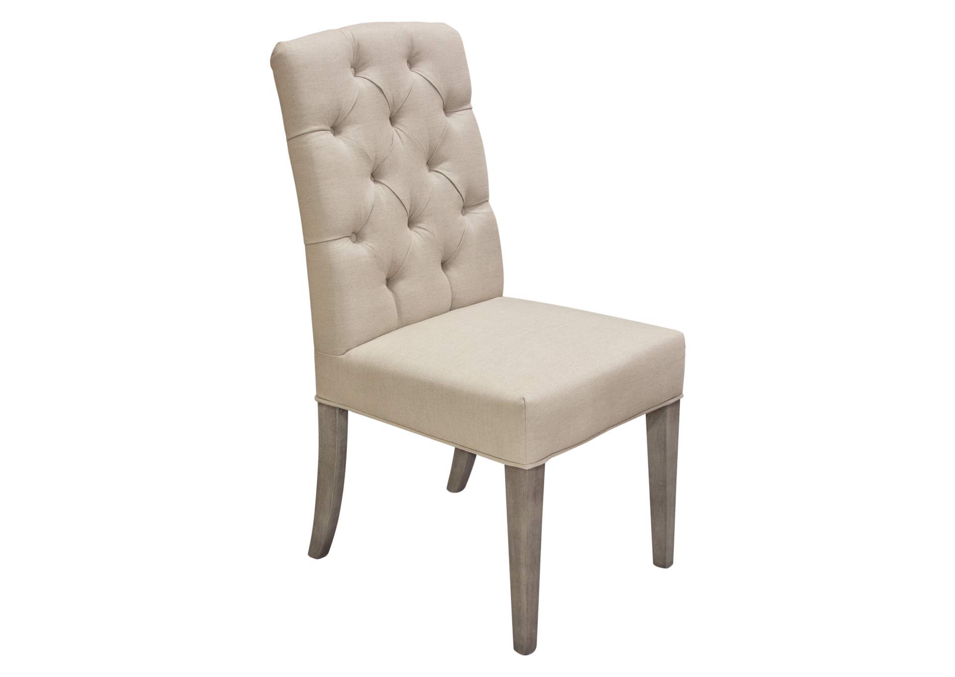 Set of Two Napa Tufted Dining Side Chairs in Sand Linen Fabric with Wood Legs in Grey Oak Finish by Diamond Sofa,Diamond Sofa