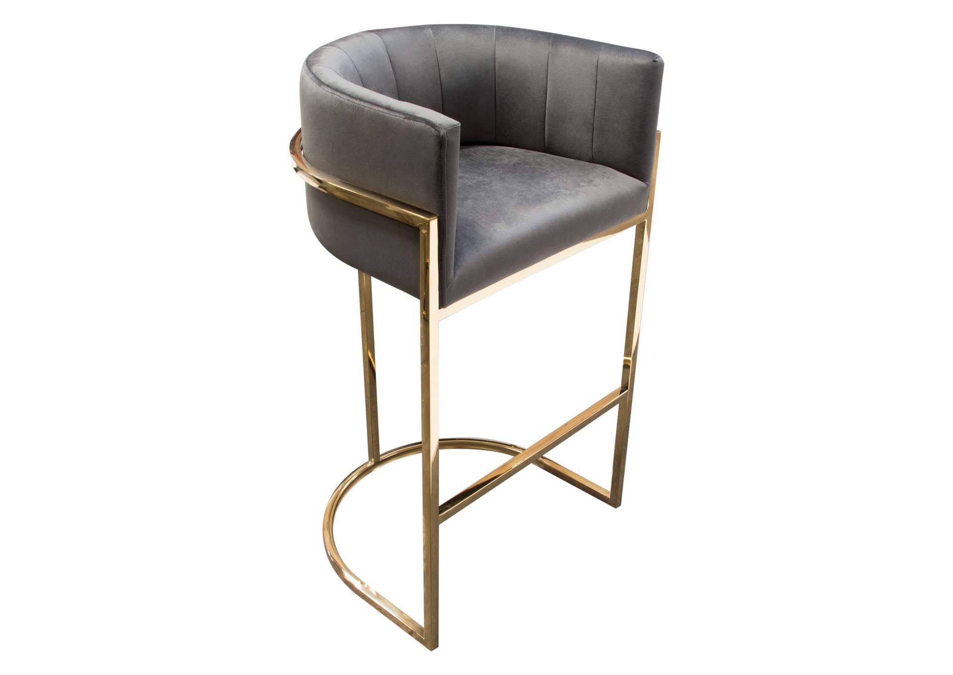 Pandora Bar Height Chair in Grey Velvet with Polished Gold Frame by Diamond Sofa,Diamond Sofa
