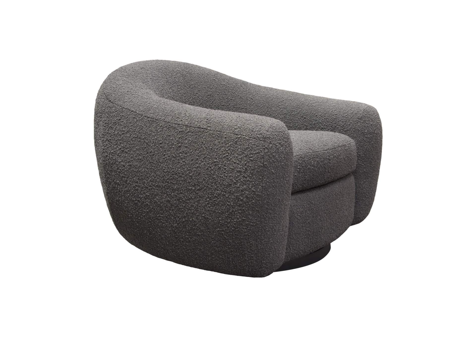 Pascal Swivel Chair in Charcoal Boucle Textured Fabric w/ Contoured Arms & Back by Diamond Sofa,Diamond Sofa