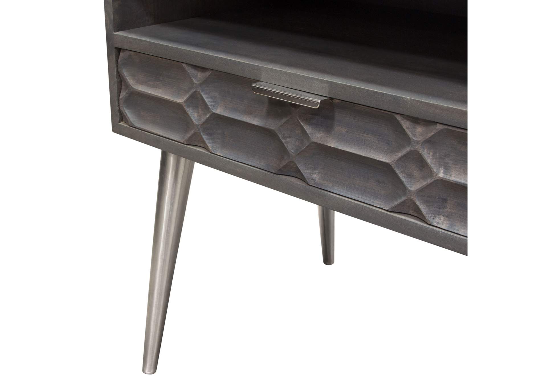 Petra Solid Mango Wood 1-Drawer Accent Table in Smoke Grey Finish w/ Nickel Legs by Diamond Sofa,Diamond Sofa
