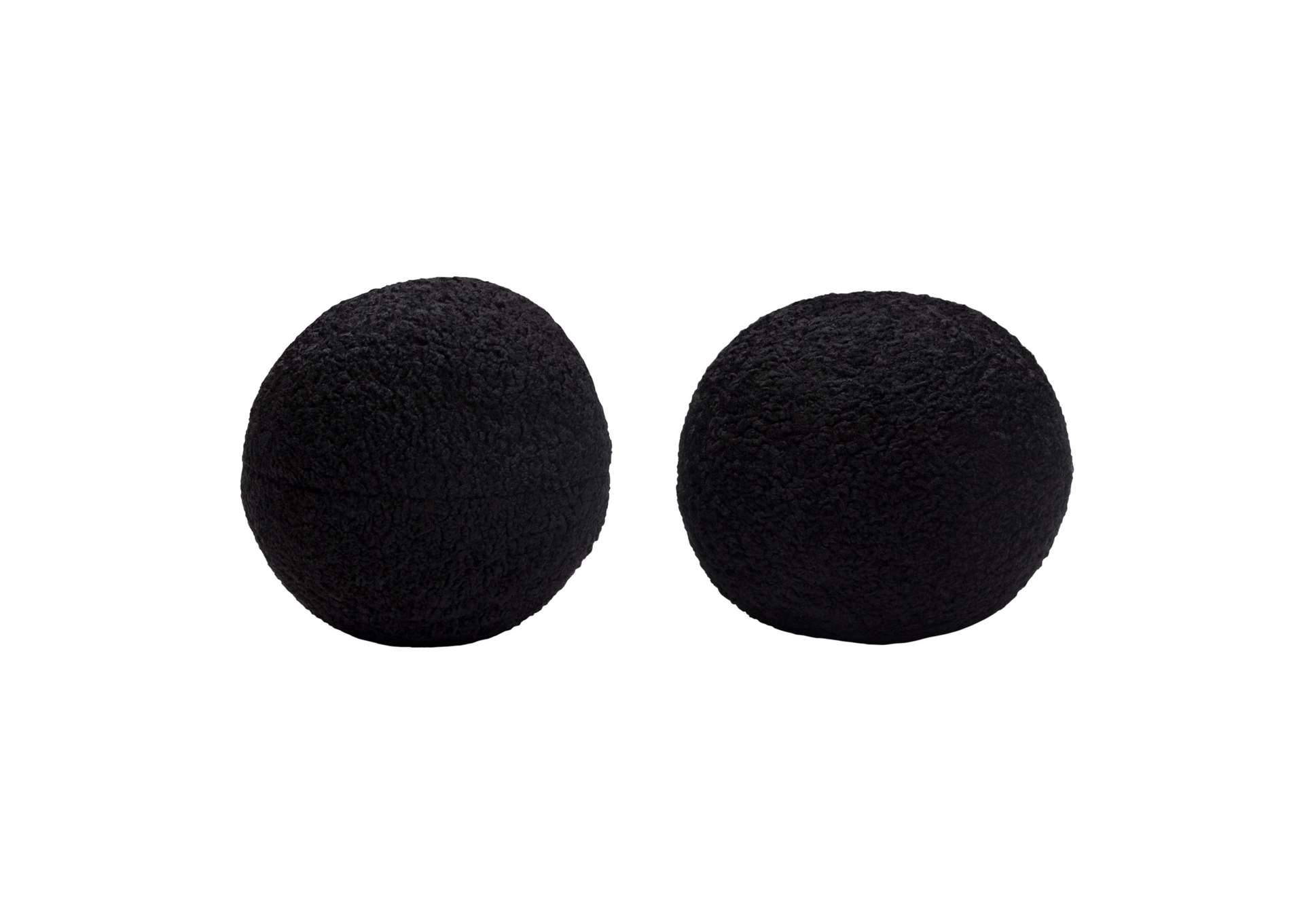 Set of (2) 10" Round Accent Pillows in Black Faux Sheepskin by Diamond Sofa,Diamond Sofa