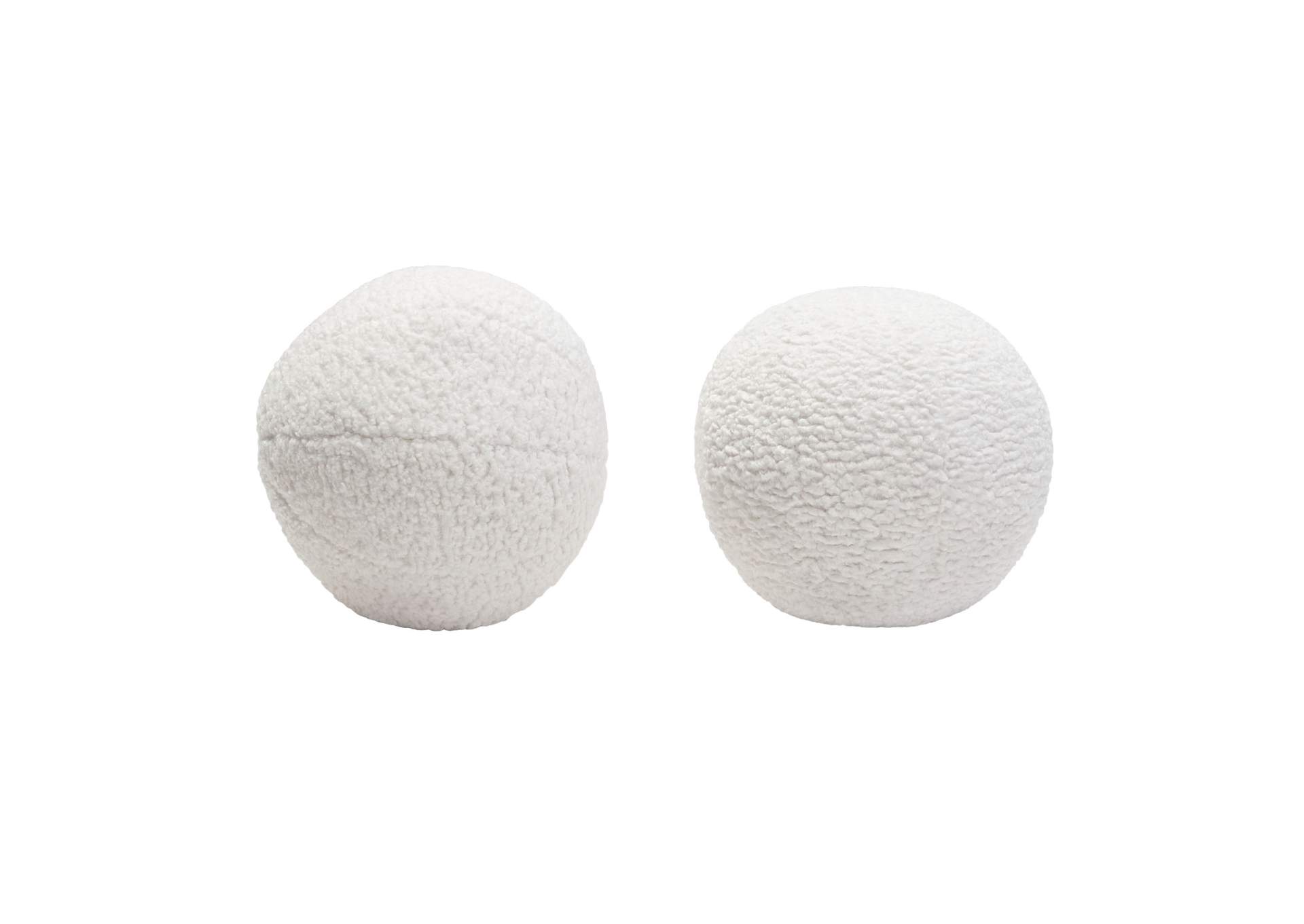 Set of (2) 10" Round Accent Pillows in White Faux Sheepskin by Diamond Sofa,Diamond Sofa