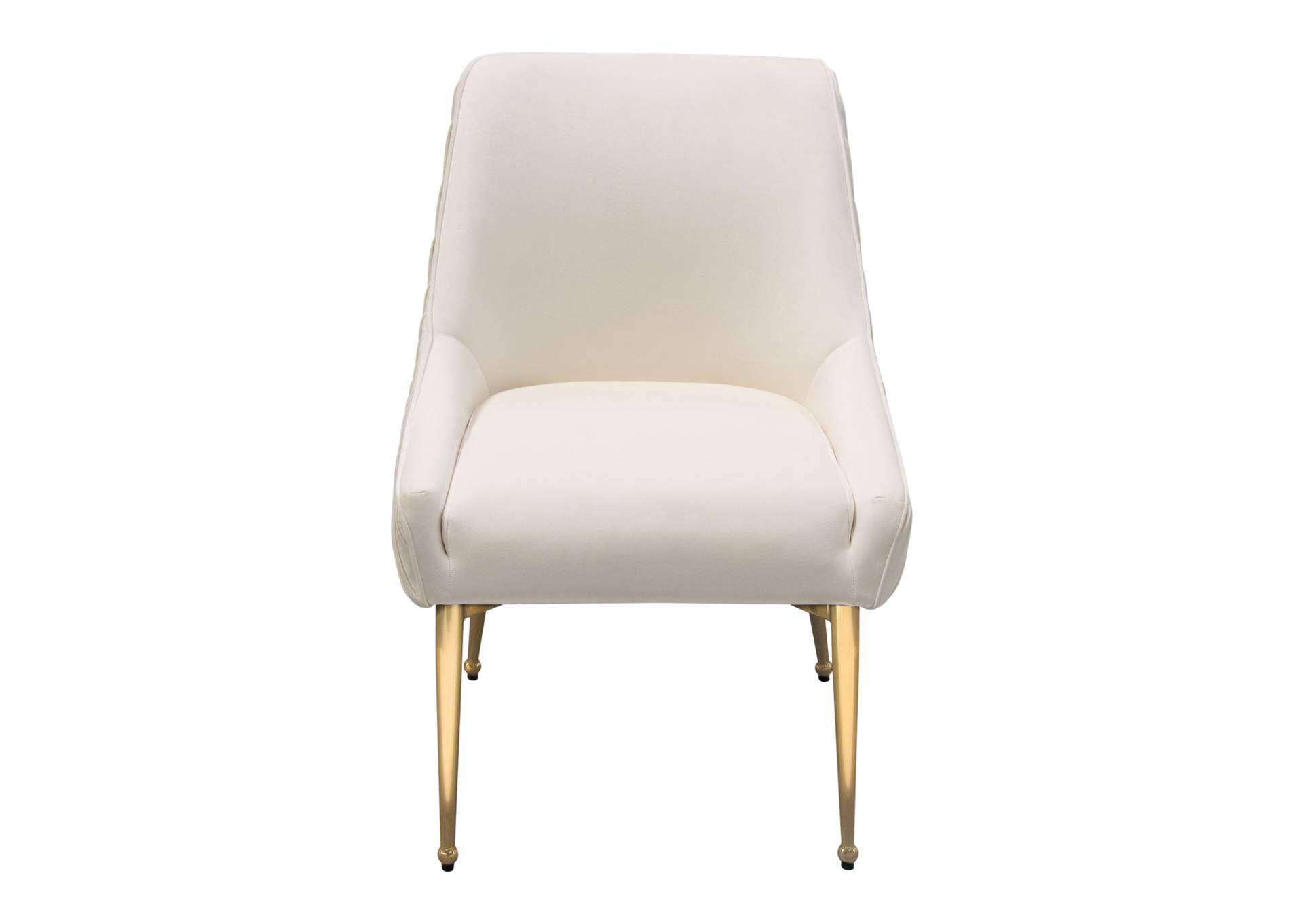 Set of (2) Quinn Dining Chairs w/ Vertical Outside Pleat Detail and Contoured Arm in Cream Velvet w/ Brushed Gold Metal Leg by Diamond Sofa,Diamond Sofa