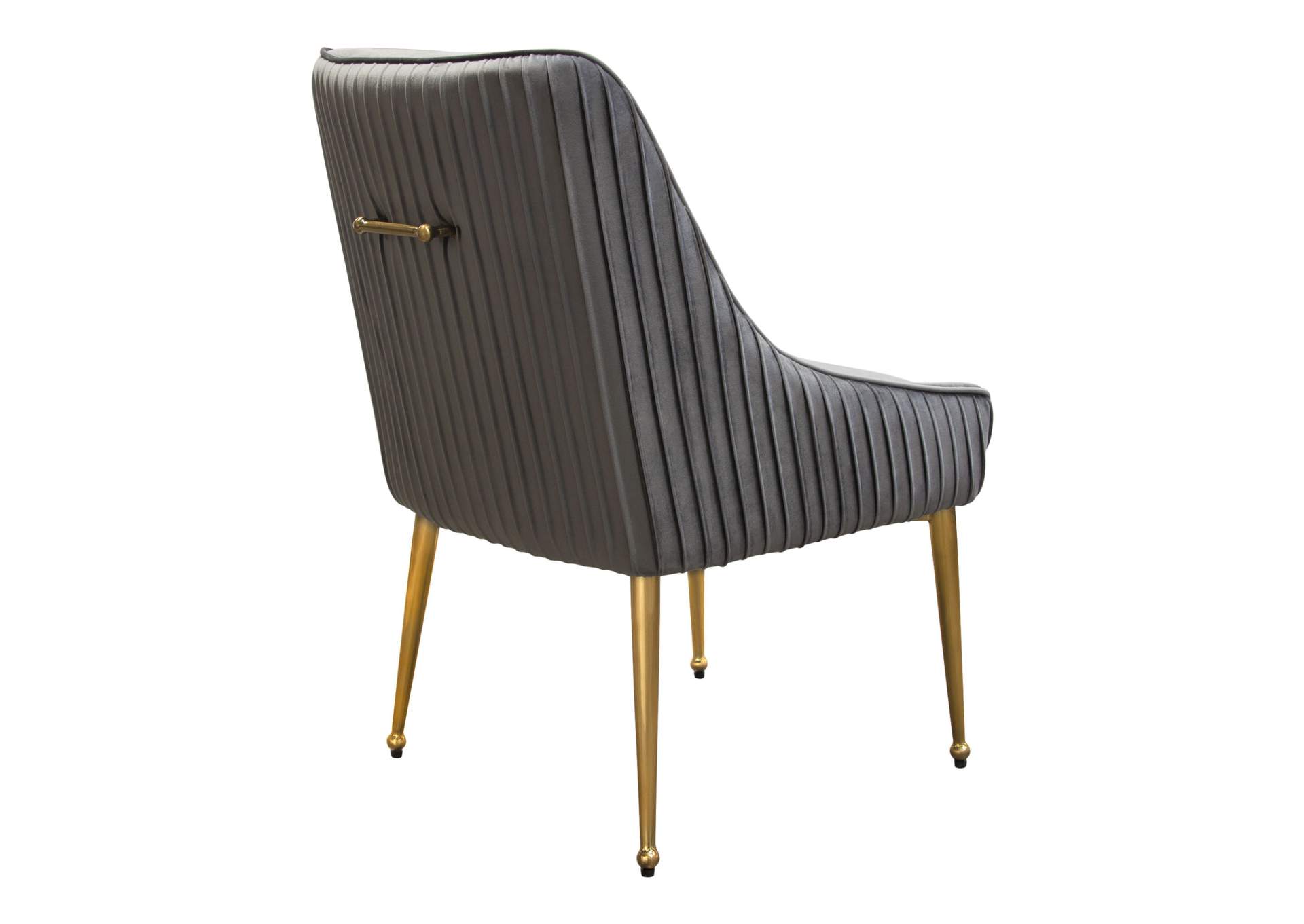 Set of (2) Quinn Dining Chairs w/ Vertical Outside Pleat Detail and Contoured Arm in Grey Velvet w/ Brushed Gold Metal Leg by Diamond Sofa,Diamond Sofa