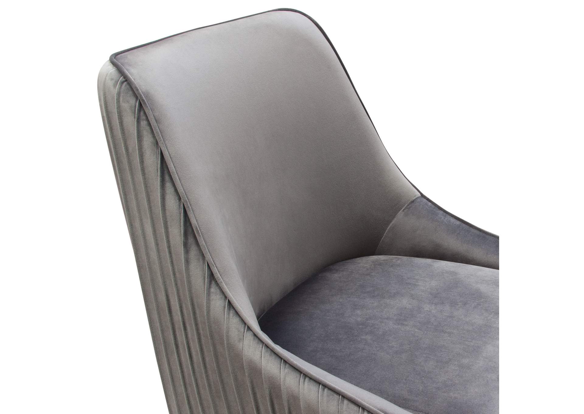 Set of (2) Quinn Dining Chairs w/ Vertical Outside Pleat Detail and Contoured Arm in Grey Velvet w/ Brushed Gold Metal Leg by Diamond Sofa,Diamond Sofa