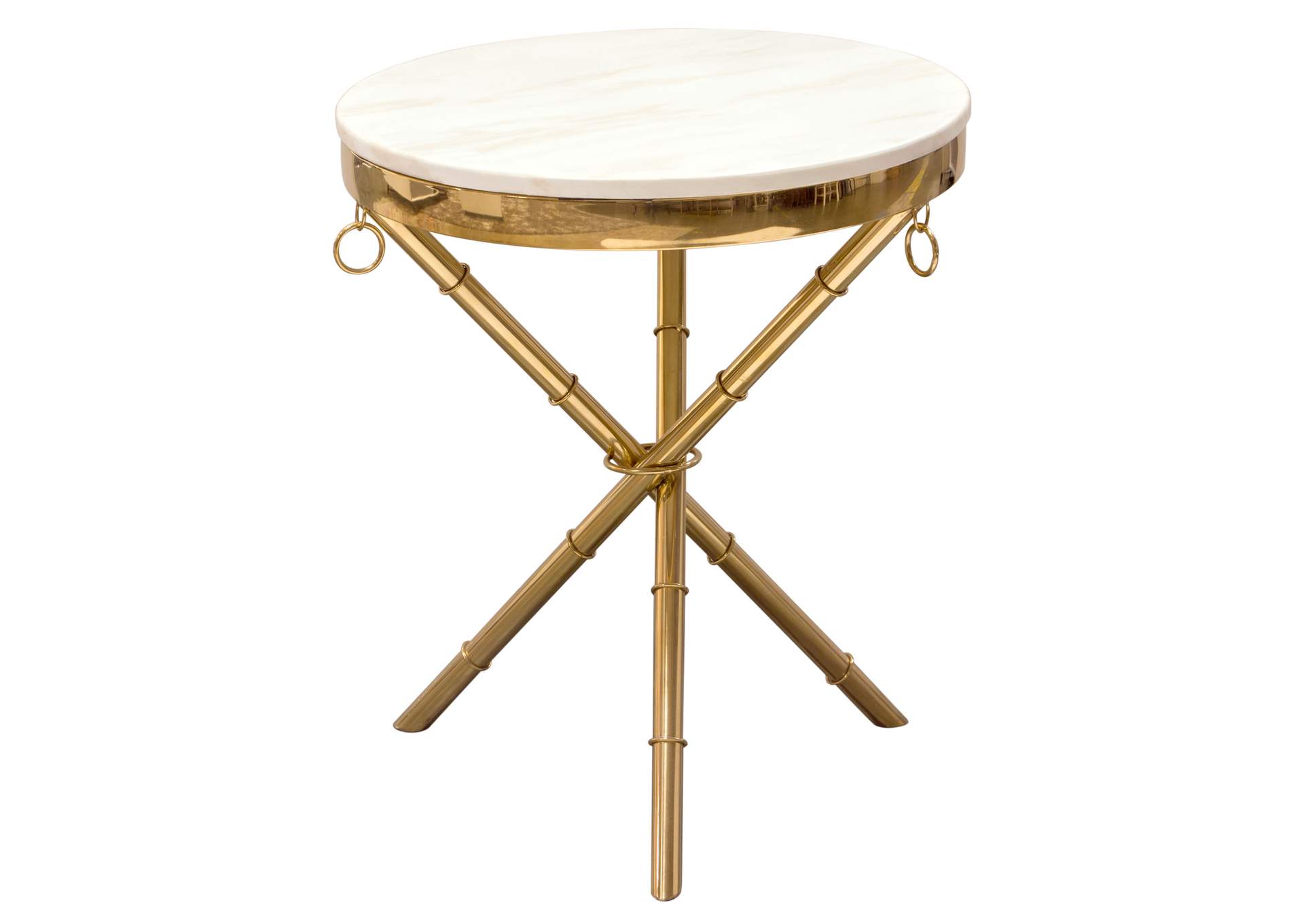 Reed Round Accent Table with White Marble Top and Gold Finished Metal Base by Diamond Sofa,Diamond Sofa