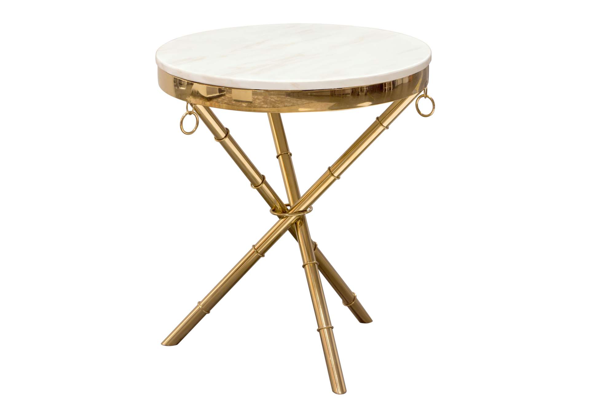 Reed Round Accent Table with White Marble Top and Gold Finished Metal Base by Diamond Sofa,Diamond Sofa